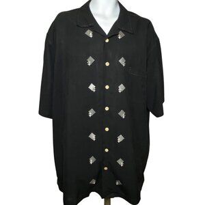 Nat Nast 100% Silk Shirt Mens Size XLT  Button Up Black Fleur de Lis Bowling